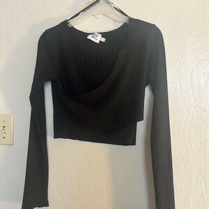 Princess Polly Black Long Sleeve Crop Top
